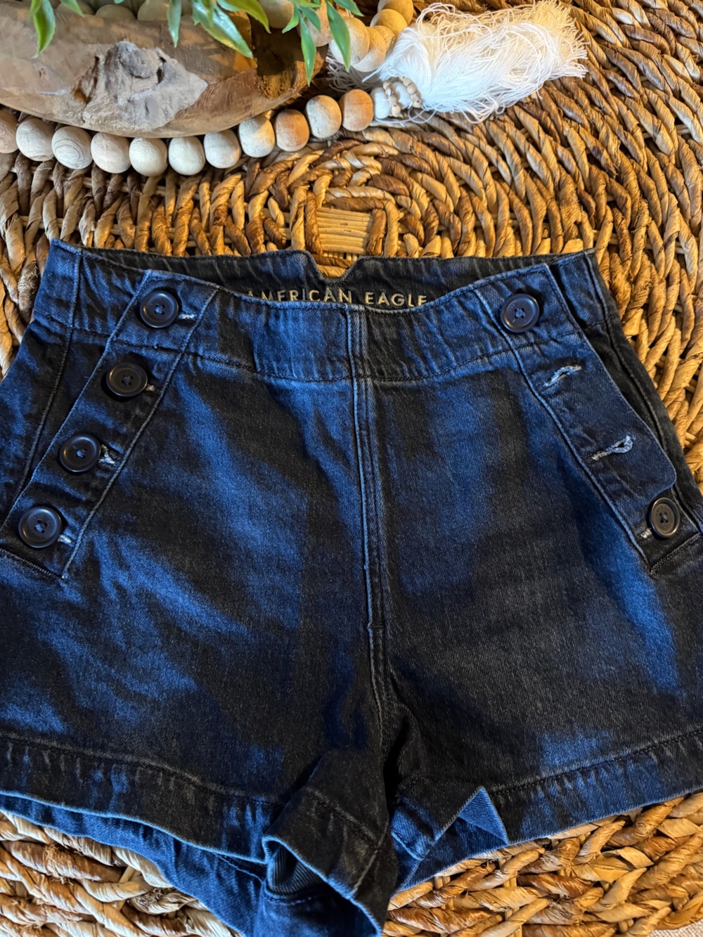 American Eagle Outfitters Denim High-Waist Button Sailor Jean Shorts